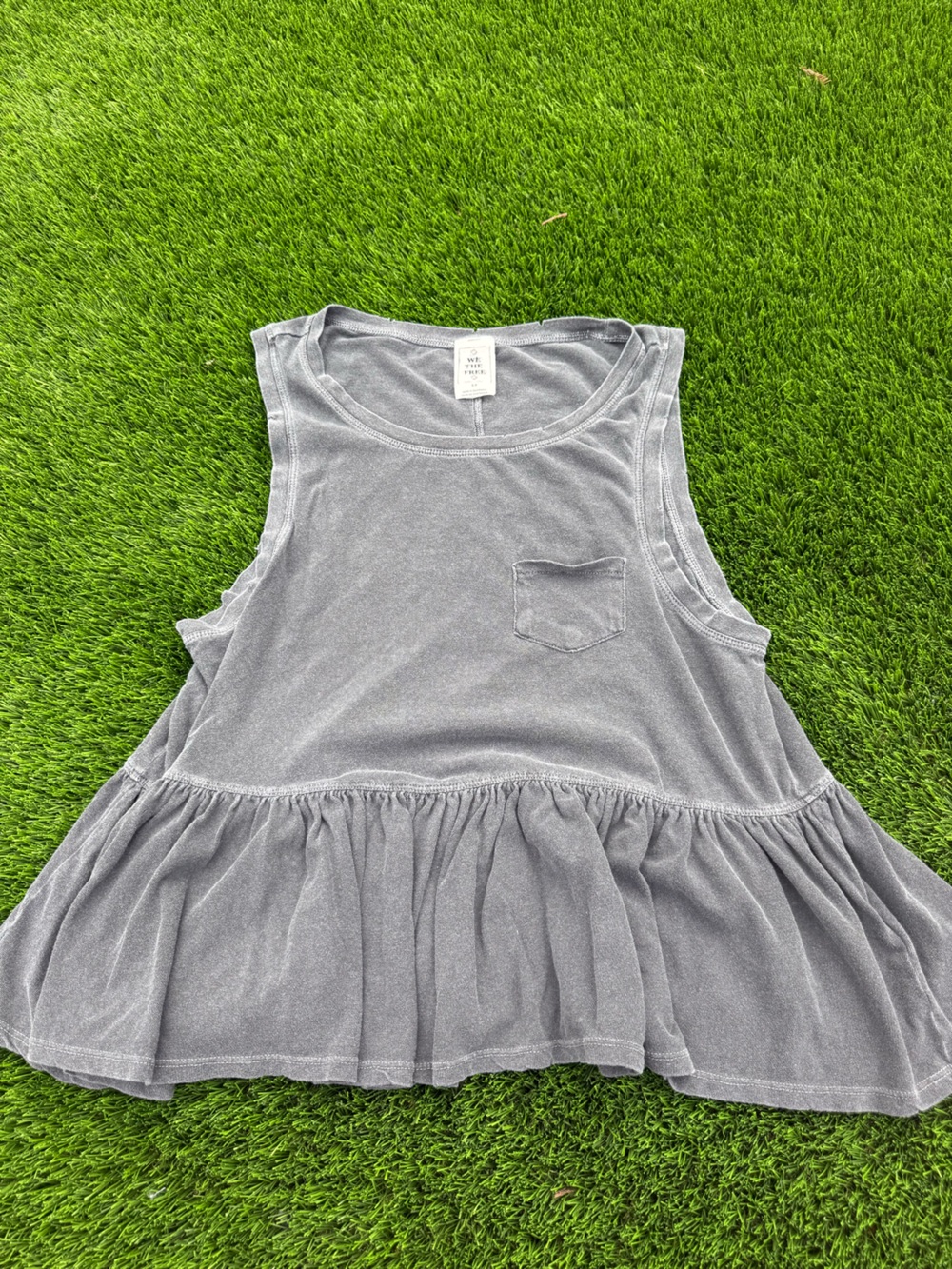 We The Free  Free People Washed Gray ruffle Peplum Tank with Pocket
